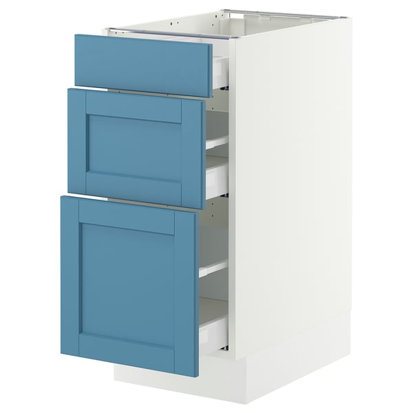 SEKTION / MAXIMERA Base cabinet with 3 drawers, white/Lerhyttan blue, 15x24x30 "