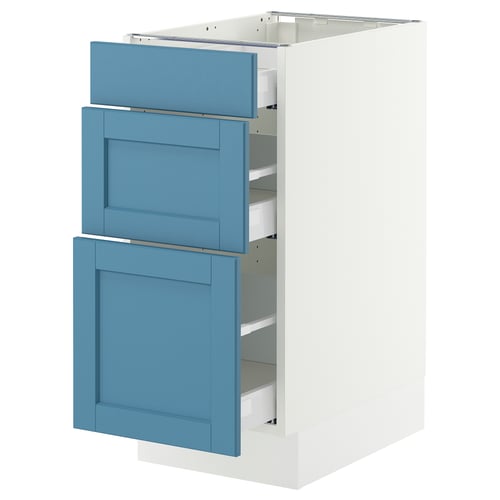 SEKTION / MAXIMERA Base cabinet with 3 drawers, white/Lerhyttan blue, 15x24x30 "