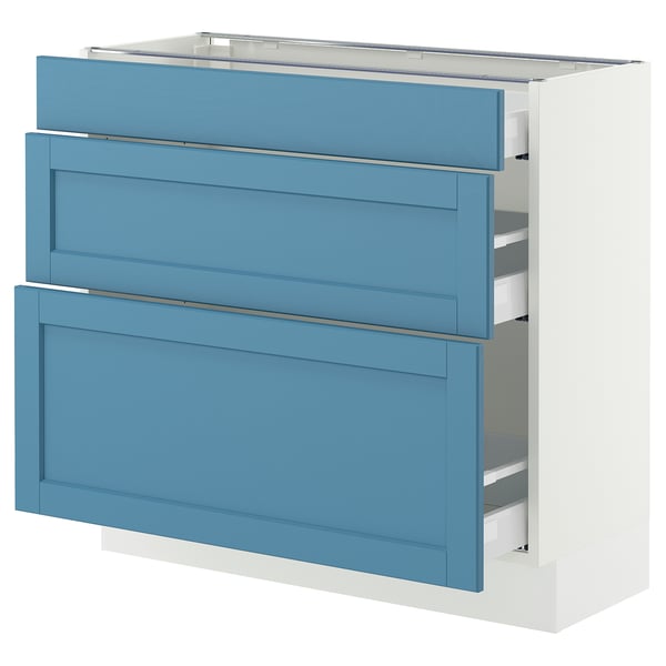 SEKTION / MAXIMERA Base cabinet with 3 drawers, white/Lerhyttan blue, 36x15x30 "