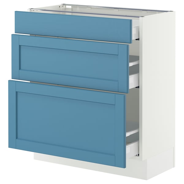 SEKTION / MAXIMERA Base cabinet with 3 drawers, white/Lerhyttan blue, 30x15x30 "
