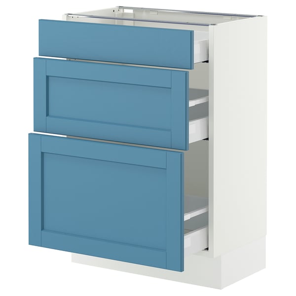 SEKTION / MAXIMERA Base cabinet with 3 drawers, white/Lerhyttan blue, 24x15x30 "