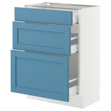 SEKTION / MAXIMERA Base cabinet with 3 drawers, white/Lerhyttan blue, 24x15x30 "