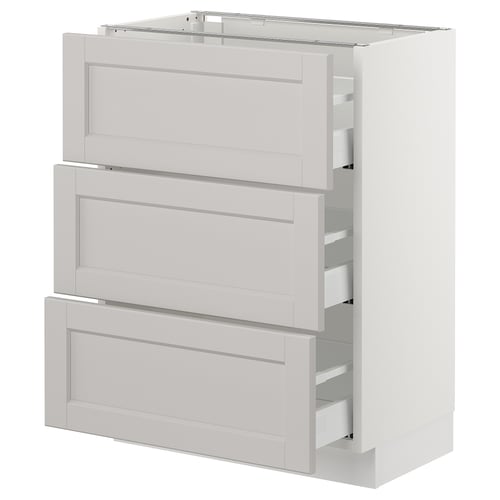 White SEKTION kitchen unit with bevelled light grey drawers.