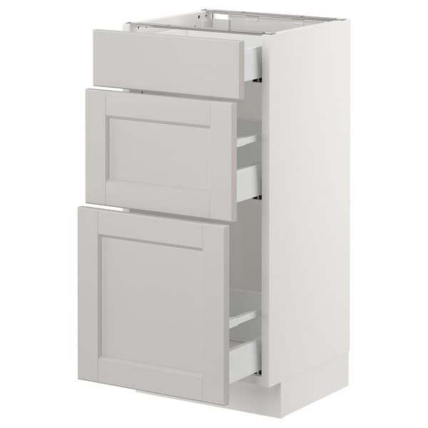 White ikea SEKTION cabinet with 3 drawers, modern grey fronts.