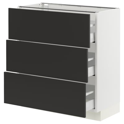 SEKTION / MAXIMERA Base cabinet with 3 drawers, white/Nickebo matte anthracite, 30x15x30 "