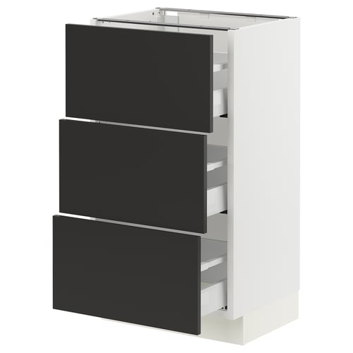 SEKTION kitchen cabinet in white with black drawer fronts, modern and minimalist design.