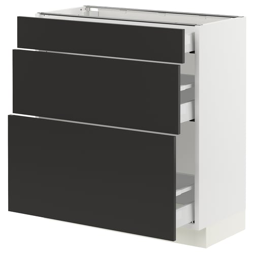 Modern kitchen unit named SEKTION in black with 3 drawers, sleek design.