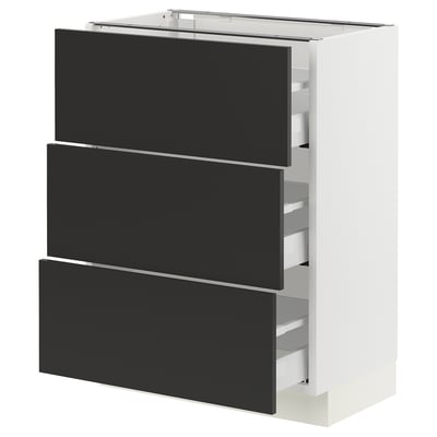 SEKTION / MAXIMERA Base cabinet with 3 drawers, white/Nickebo matte anthracite, 24x15x30 "