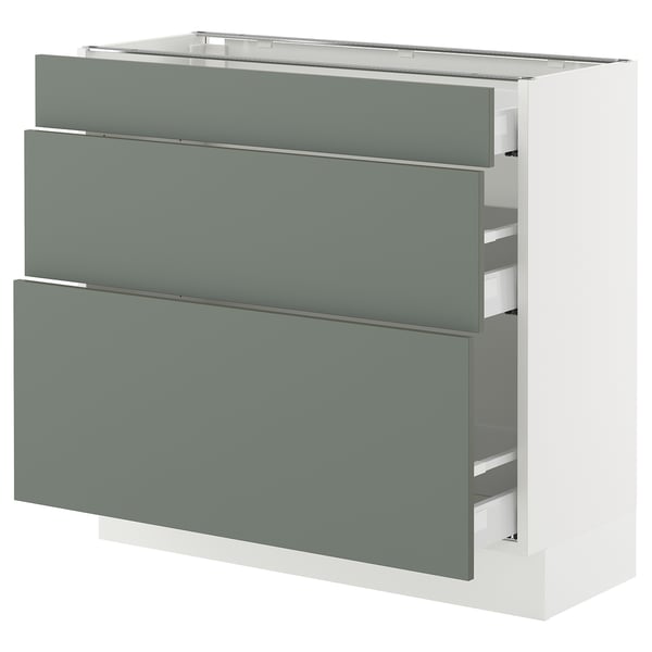 SEKTION / MAXIMERA Base cabinet with 3 drawers, white/Nickebo matte grey-green, 36x15x30 "