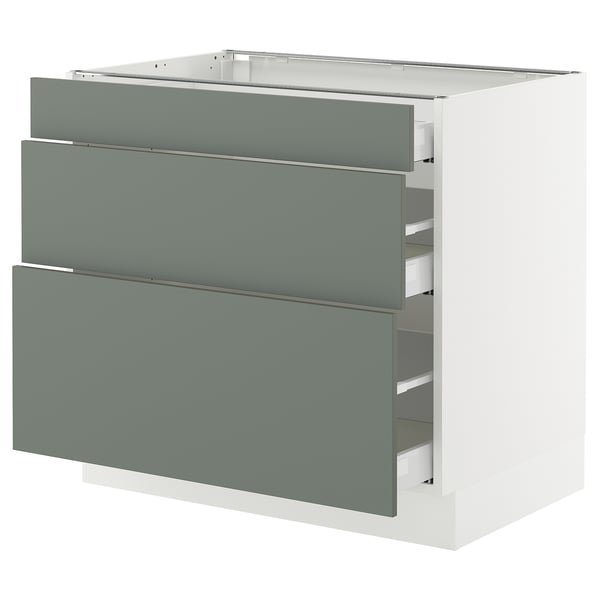 SEKTION / MAXIMERA Base cabinet with 3 drawers, white/Nickebo matte grey-green, 36x24x30 "