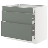 SEKTION / MAXIMERA Base cabinet with 3 drawers, white/Nickebo matte grey-green, 36x24x30 "