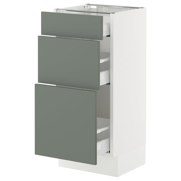 SEKTION / MAXIMERA Base cabinet with 3 drawers, white/Nickebo matte grey-green, 15x15x30 "