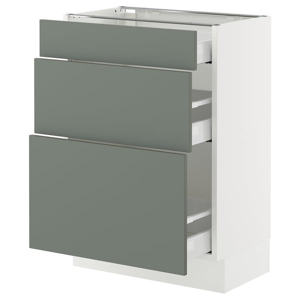 SEKTION / MAXIMERA Base cabinet with 3 drawers, white/Nickebo matte grey-green, 24x15x30 "