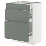 SEKTION / MAXIMERA Base cabinet with 3 drawers, white/Nickebo matte grey-green, 24x15x30 "
