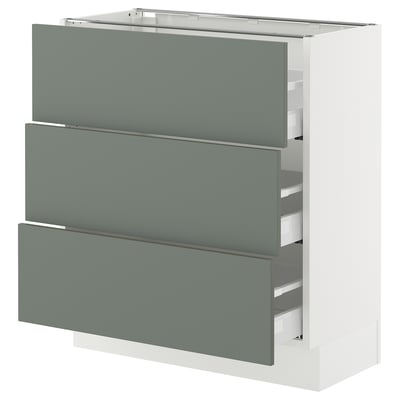 SEKTION / MAXIMERA Base cabinet with 3 drawers, white/Nickebo matte grey-green, 30x15x30 "