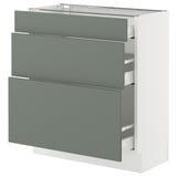 SEKTION / MAXIMERA Base cabinet with 3 drawers, white/Nickebo matte grey-green, 30x15x30 "