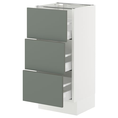 Modern ikea kitchen cabinet with 3 grey-green drawers