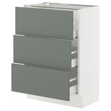 SEKTION / MAXIMERA Base cabinet with 3 drawers, white/Nickebo matte grey-green, 24x15x30 "