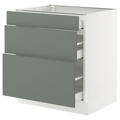 SEKTION / MAXIMERA Base cabinet with 3 drawers, white/Nickebo matte grey-green, 30x24x30 "