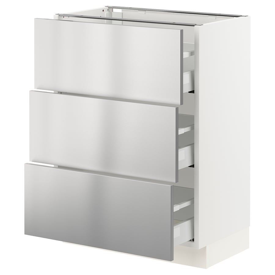 SEKTION / MAXIMERA base with 3 drawers, white/Nogsta stainless
