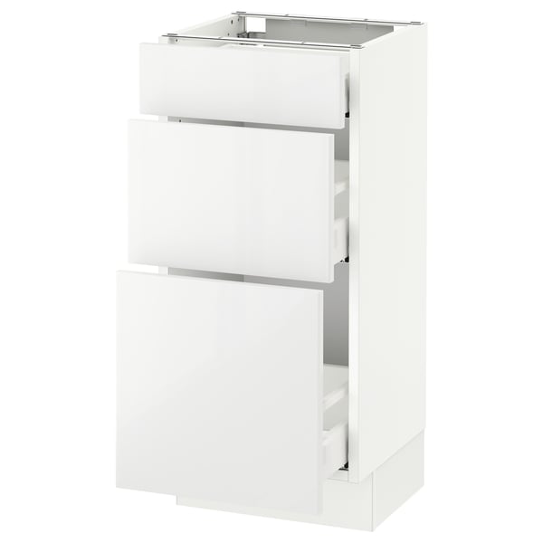 SEKTION kitchen cabinet, white, glossy, 3 drawers, rectangular, sleek design.