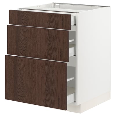 SEKTION / MAXIMERA Base cabinet with 3 drawers, white/Sinarp brown, 24x24x30 "