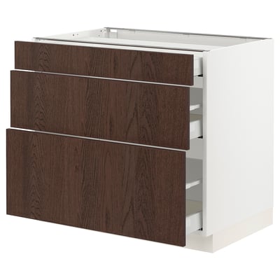 SEKTION / MAXIMERA Base cabinet with 3 drawers, white/Sinarp brown, 36x24x30 "