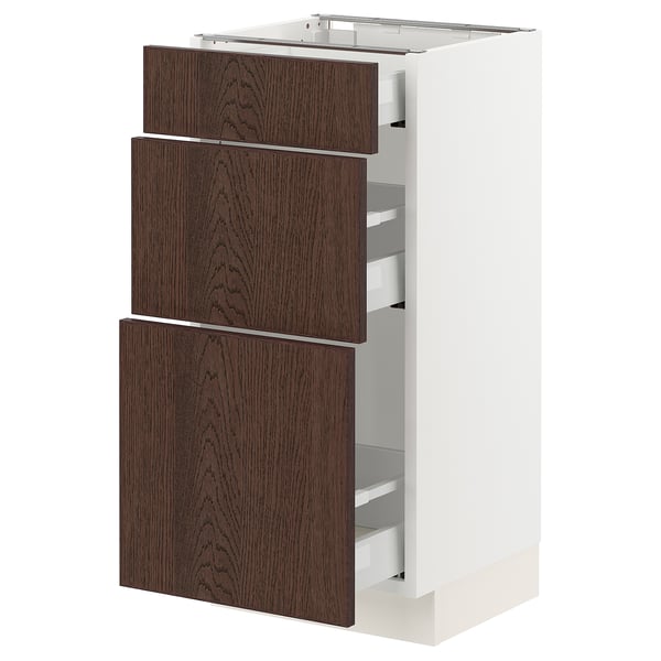 SEKTION / MAXIMERA Base cabinet with 3 drawers, white/Sinarp brown, 15x15x30 "