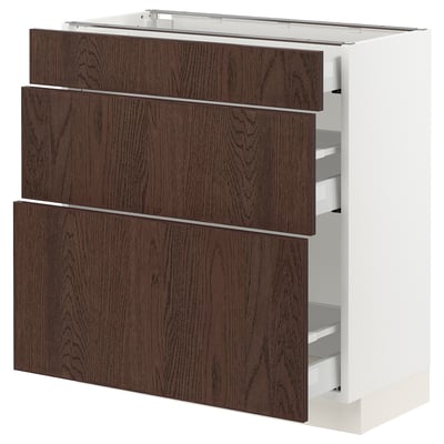 SEKTION / MAXIMERA Base cabinet with 3 drawers, white/Sinarp brown, 30x15x30 "
