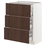 SEKTION / MAXIMERA Base cabinet with 3 drawers, white/Sinarp brown, 24x15x30 "