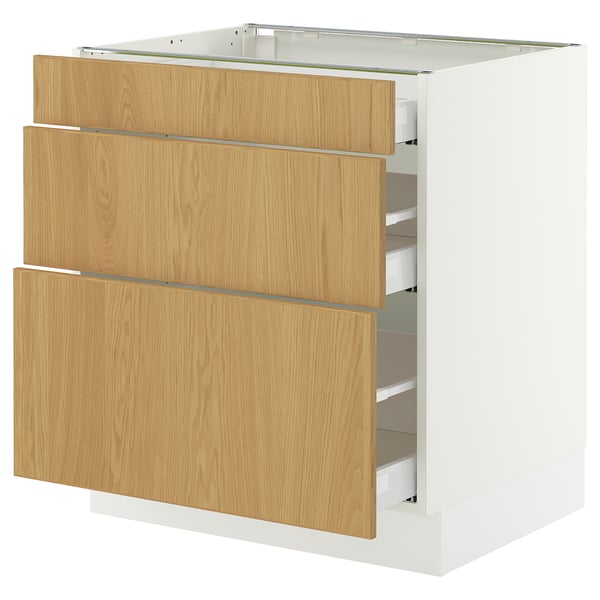 SEKTION / MAXIMERA Base cabinet with 3 drawers, white/Sinarp oak veneer, 30x24x30 "