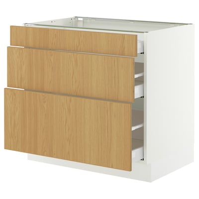 SEKTION / MAXIMERA Base cabinet with 3 drawers, white/Sinarp oak veneer, 36x24x30 "