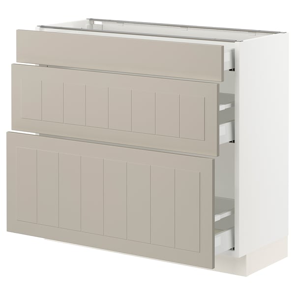 SEKTION / MAXIMERA Base cabinet with 3 drawers, white/Stensund beige, 36x15x30 "