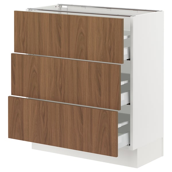 SEKTION / MAXIMERA Base cabinet with 3 drawers, white/Tistorp brown walnut effect, 30x15x30 "