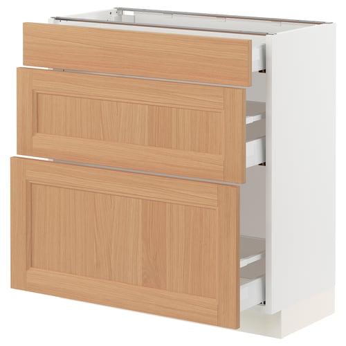 SEKTION kitchen cabinet in oak wood with white drawers, rectangular shape, modern design.