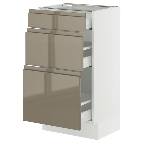 SEKTION / MAXIMERA Base cabinet with 3 drawers, white/Voxtorp high-gloss dark grey-brown, 18x15x30 "