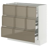 SEKTION / MAXIMERA Base cabinet with 3 drawers, white/Voxtorp high-gloss dark grey-brown, 36x15x30 "