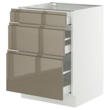 SEKTION / MAXIMERA Base cabinet with 3 drawers, white/Voxtorp high-gloss dark grey-brown, 24x24x30 "