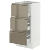 SEKTION / MAXIMERA Base cabinet with 3 drawers, white/Voxtorp high-gloss dark grey-brown, 15x15x30 "