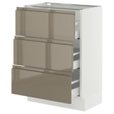 SEKTION / MAXIMERA Base cabinet with 3 drawers, white/Voxtorp high-gloss dark grey-brown, 24x15x30 "