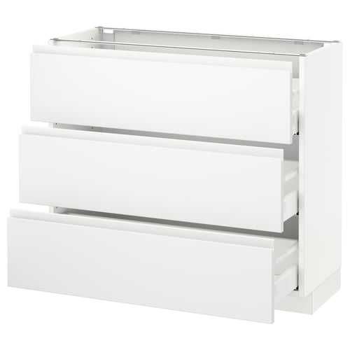 SEKTION kitchen unit in white. Three drawers, modern and minimalist design. Load-bearing frames, smooth-drawers.