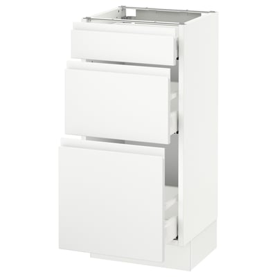 SEKTION white kitchen cabinet with three drawers.