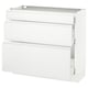 SEKTION kitchen cabinet in white with three drawers and a glass top.