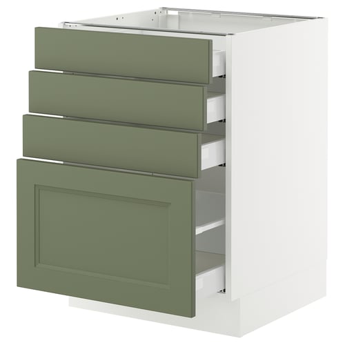 Modern kitchen cabinet in green, featuring four drawers and a single door, made of particleboard and melamine foil.