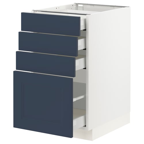 SEKTION kitchen unit with blue drawers, white frame, modern design.