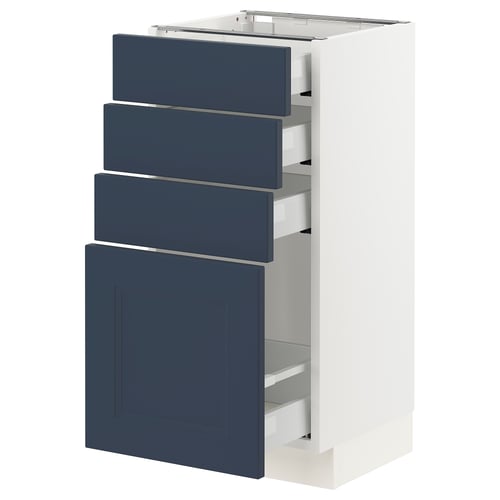 An ikea SEKTION kitchen unit with blue axstad drawers and cabinet, offering modern storage.