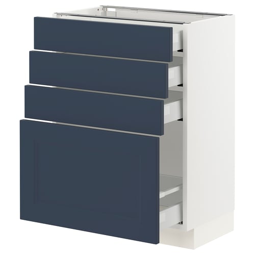 SEKTION kitchen cabinet in blue with four drawers and one door, sleek modern design, white frame.