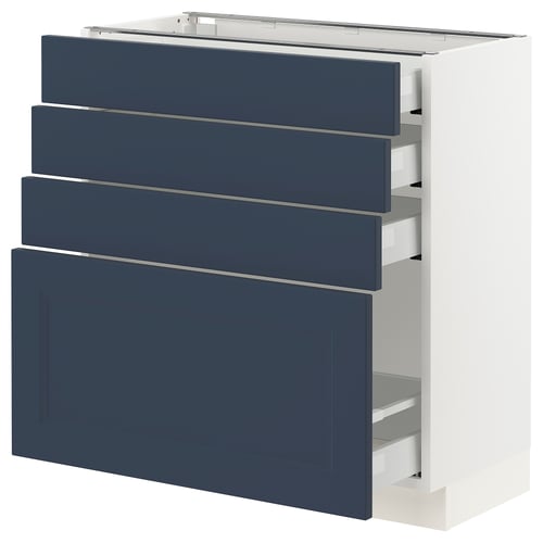 SEKTION kitchen unit with blue drawer fronts, white body. Four drawers, sleek design.