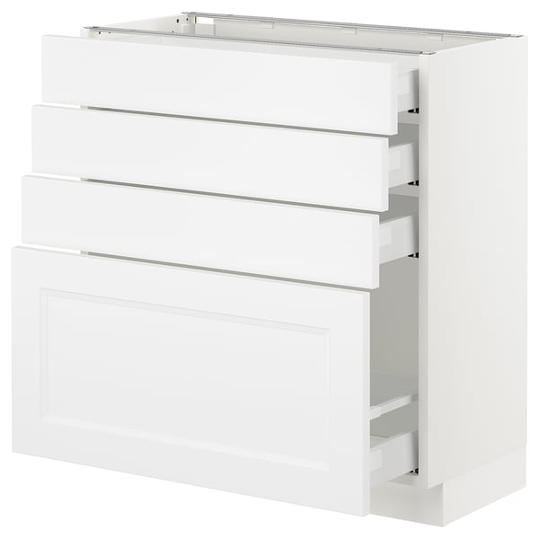 White SEKTION kitchen unit, four drawers & shelf, modern design, smooth runners.