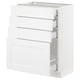 Ikea SEKTION white kitchen cabinet with three open drawers and one closed door, modern and minimalist design.